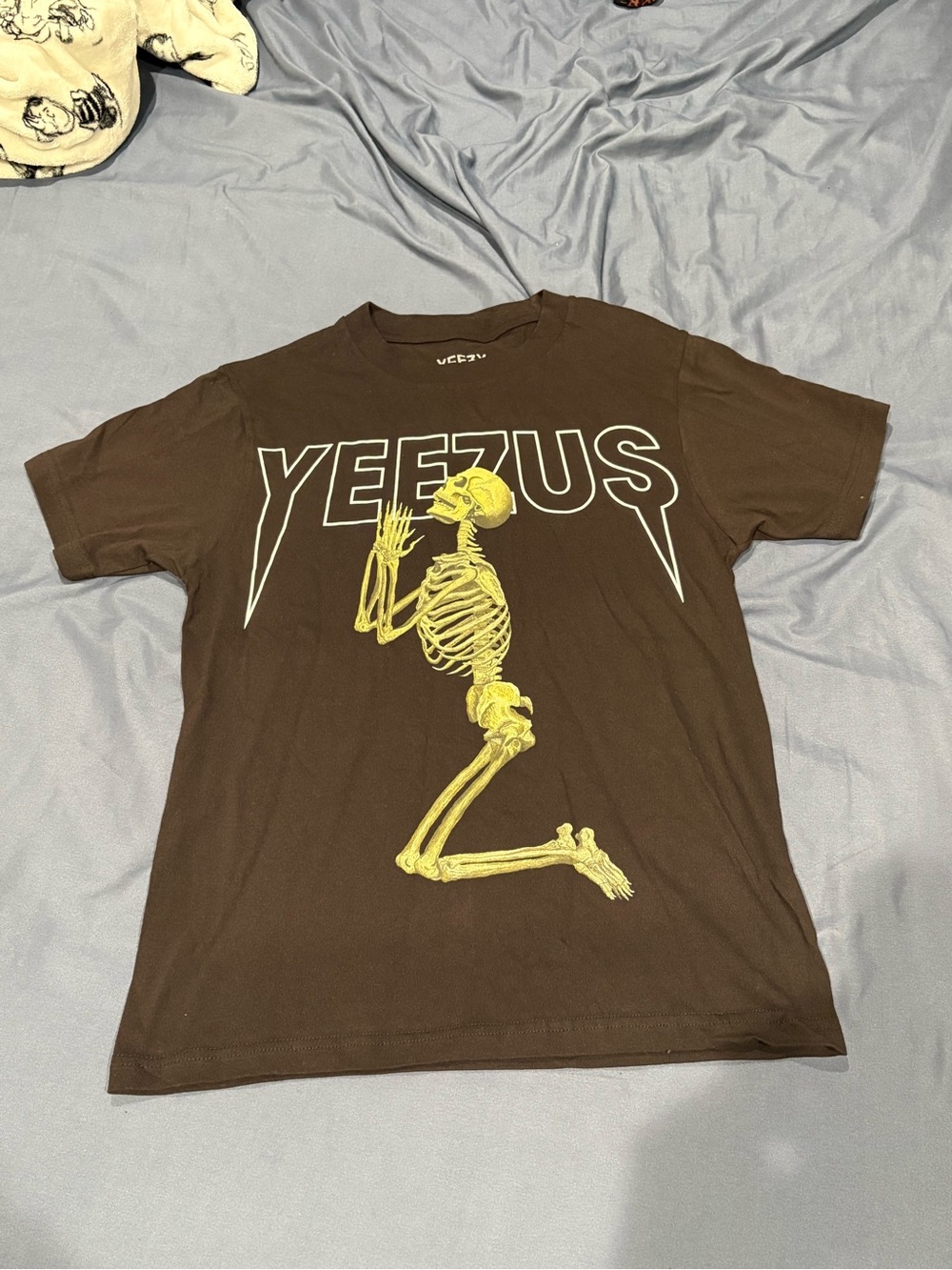 Yeezy Brown Tee with Yellow Skeleton Graphic